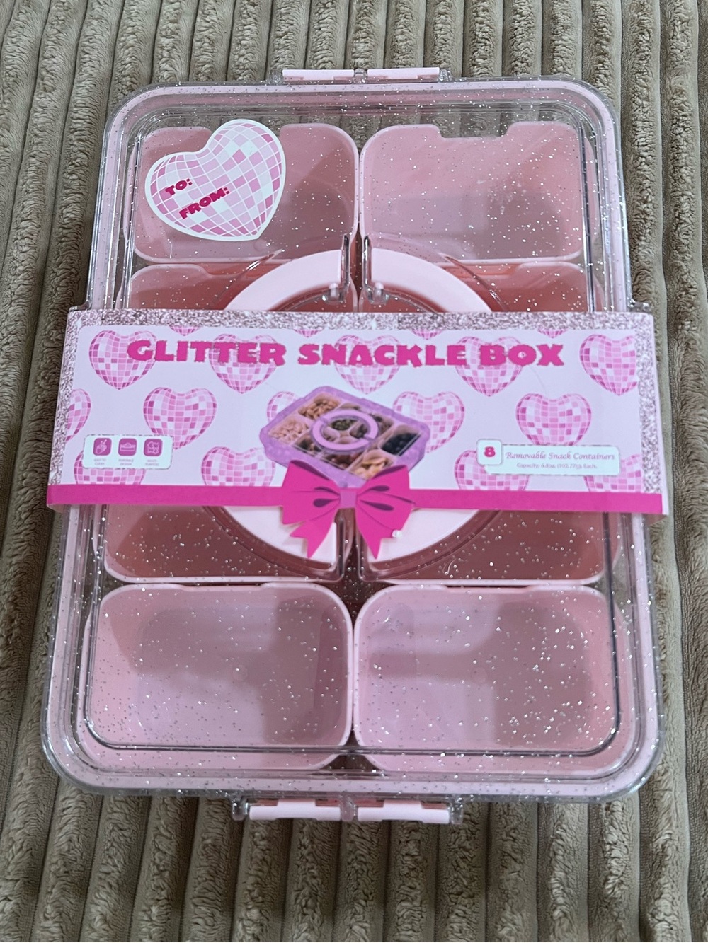NWT Pink Glitter Snackle Box 8 Compartment Bento-Style Snack Organizer